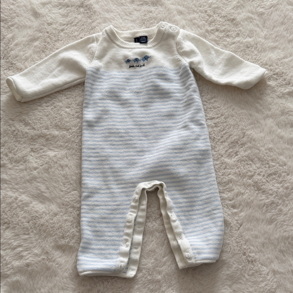 Cozy White and Blue Striped Kids One Piece